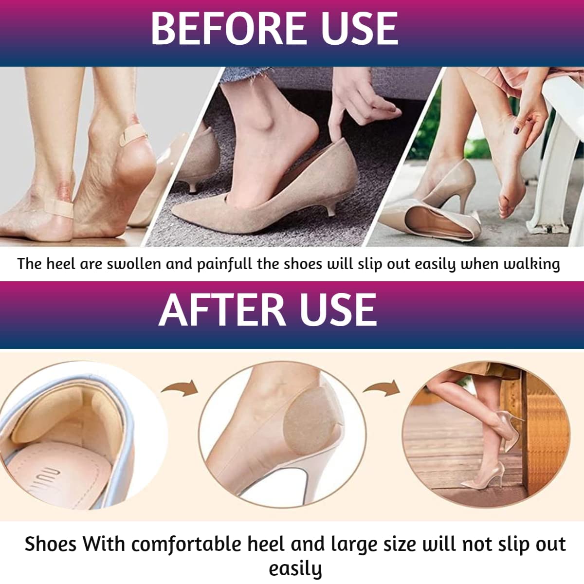 1 Pair Heel Protector Shoe Insoles Grip Liners – Adhesive Heel Shoes Pads for Pain Relief & Comfort | Blisters & Foot Support