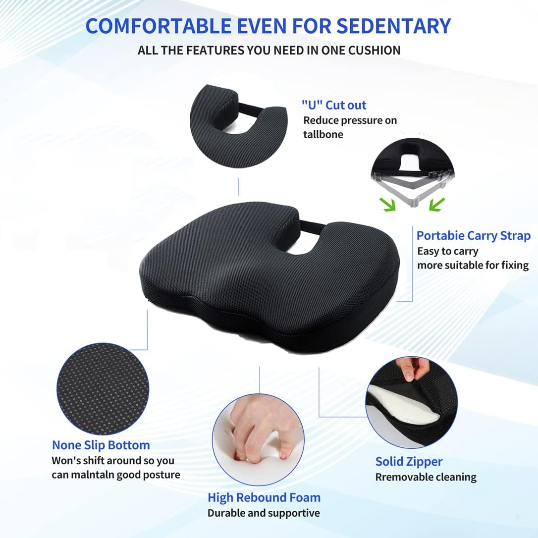 High-Density Premium Memory Foam Car Seat Cushion – Ultimate Comfort for Car Drivers, Office Chairs & Wheelchairs | Sciatica, Coccyx, Tailbone & Back Pain Relief