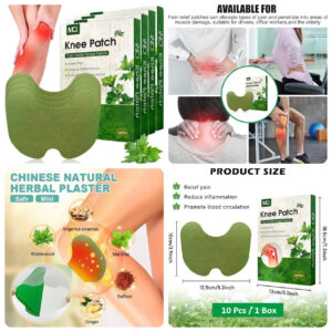 1 Box 10 Pcs Wormwood Pain Relief Patches – Self-Heating Patches for Knee, Joint, Neck & Shoulder Pain | Long-Lasting Moxibustion Therapy